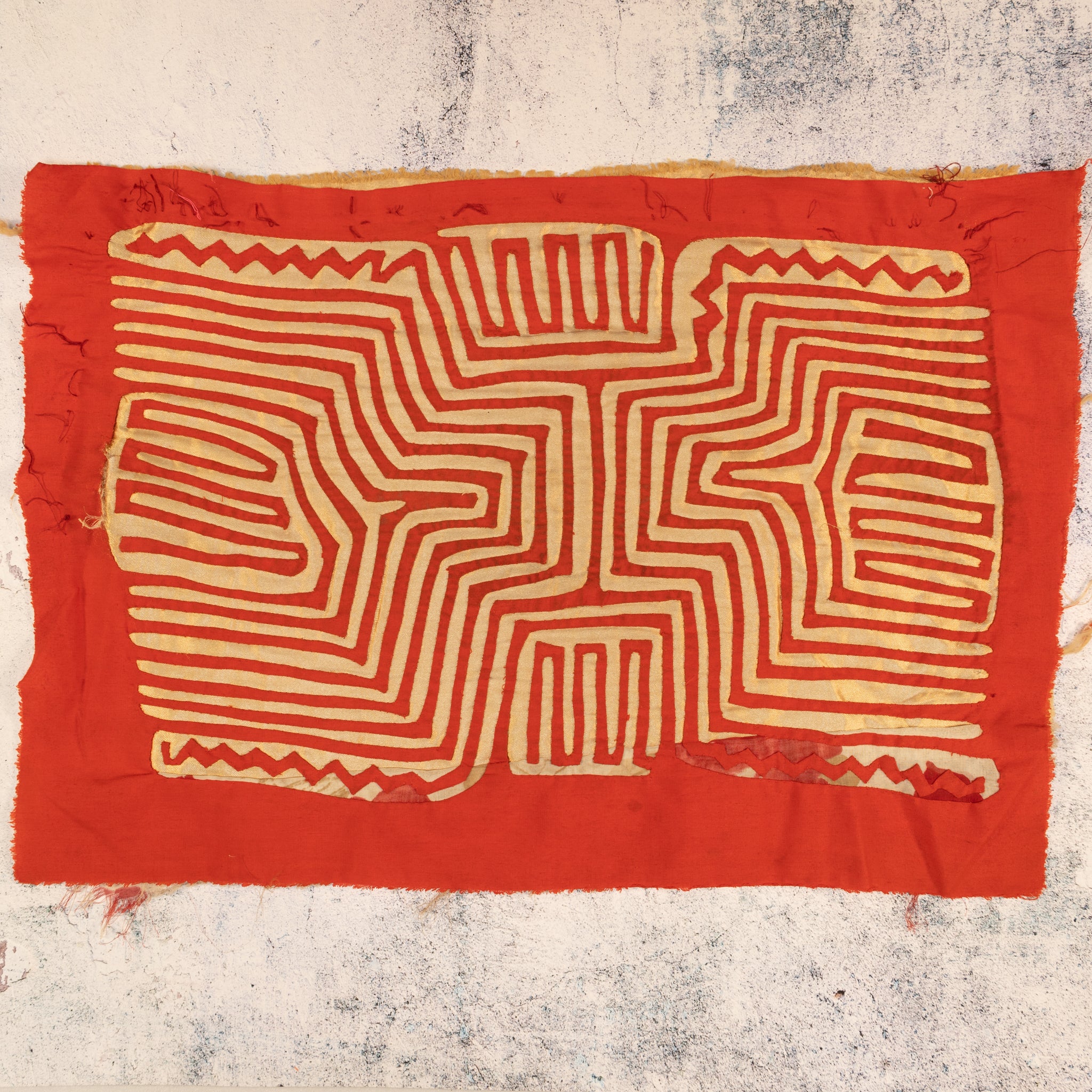 Vintage Red And Gold Peru Nazca Lines Mola