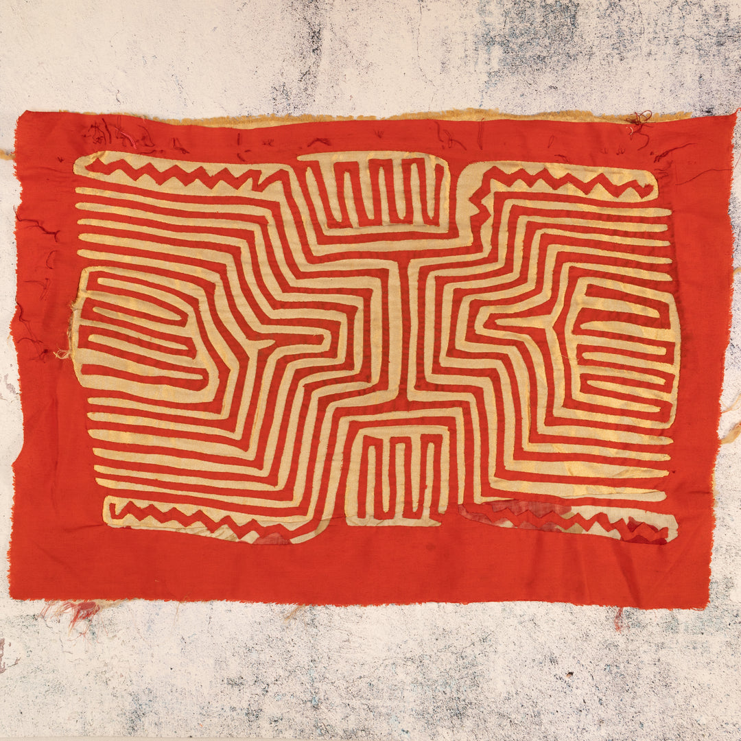 Vintage Red And Gold Peru Nazca Lines Mola