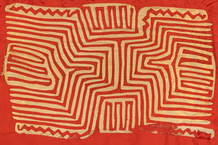 Vintage Red And Gold Peru Nazca Lines Mola