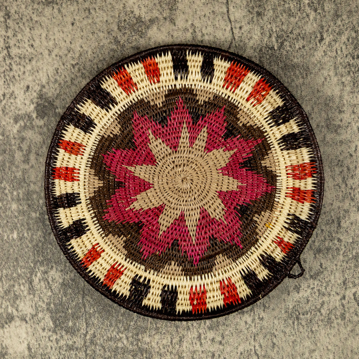 Black And Pink Sun Burst Hand Woven Plate Basket