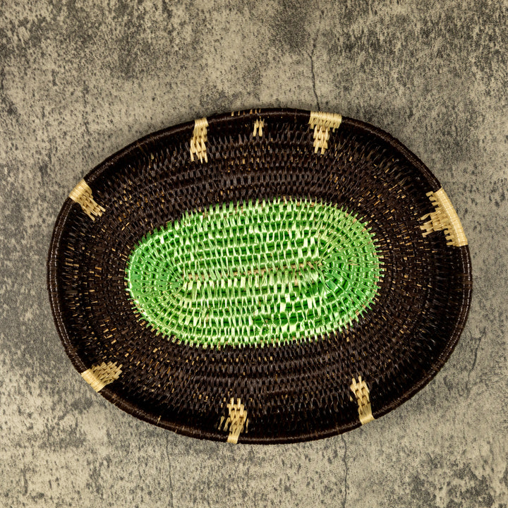 Black Green And White Oval Hand Woven Plate Basket