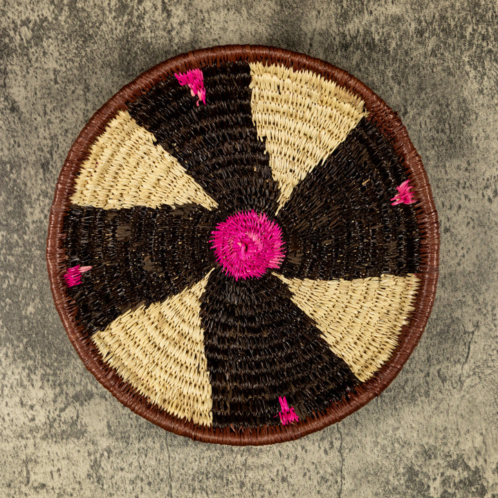 Pink And Black Spiral Hand Woven Plate Basket