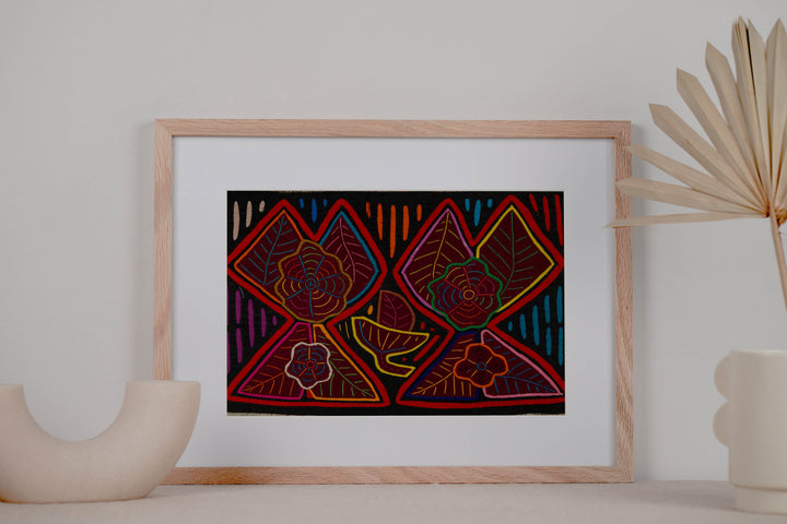 Black And Red Floral Flower Mola