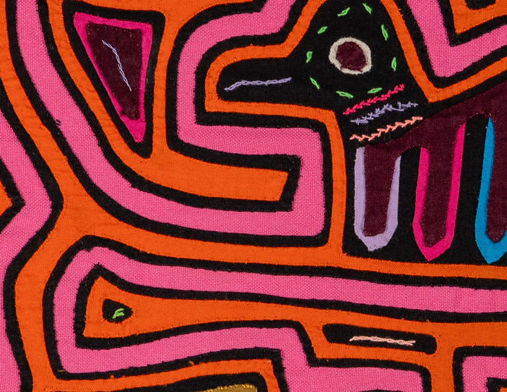 Pink And Orange Bird Riding The Waves Mola