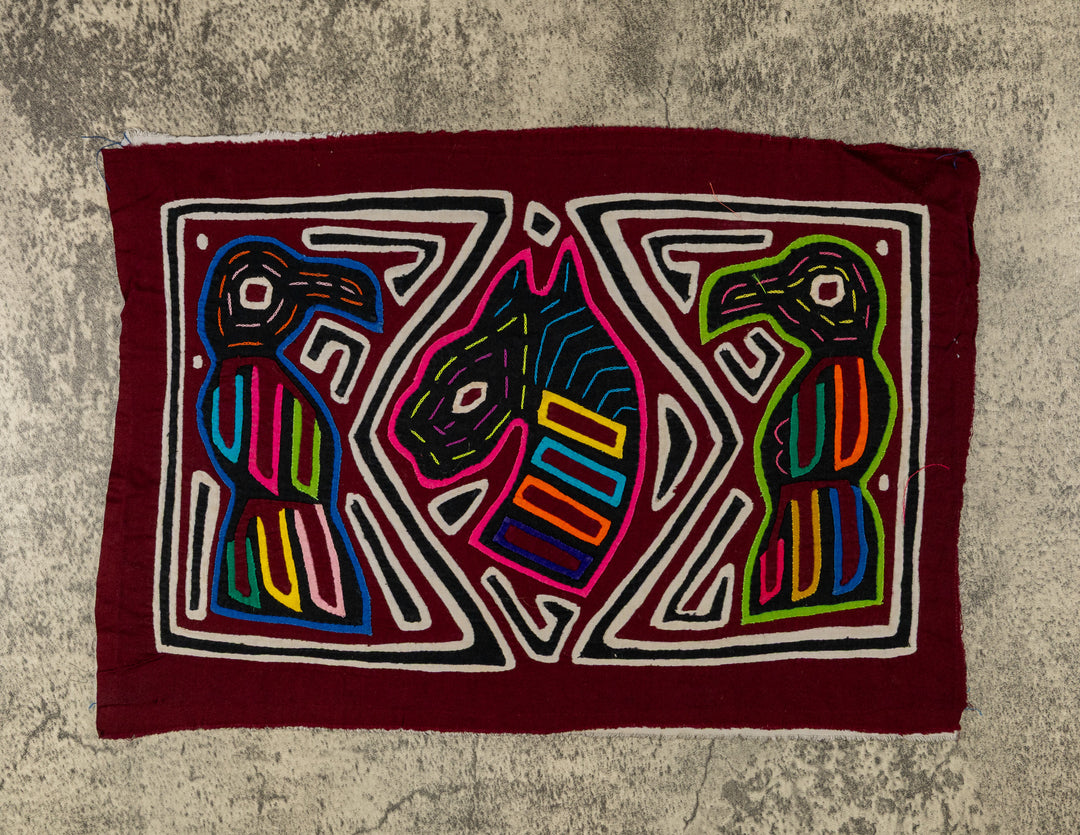 Black White And Maroon Bird And Horse Mola