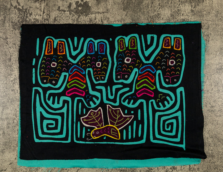 Black And Turquoise Fantasy Puppy Dog Mola
