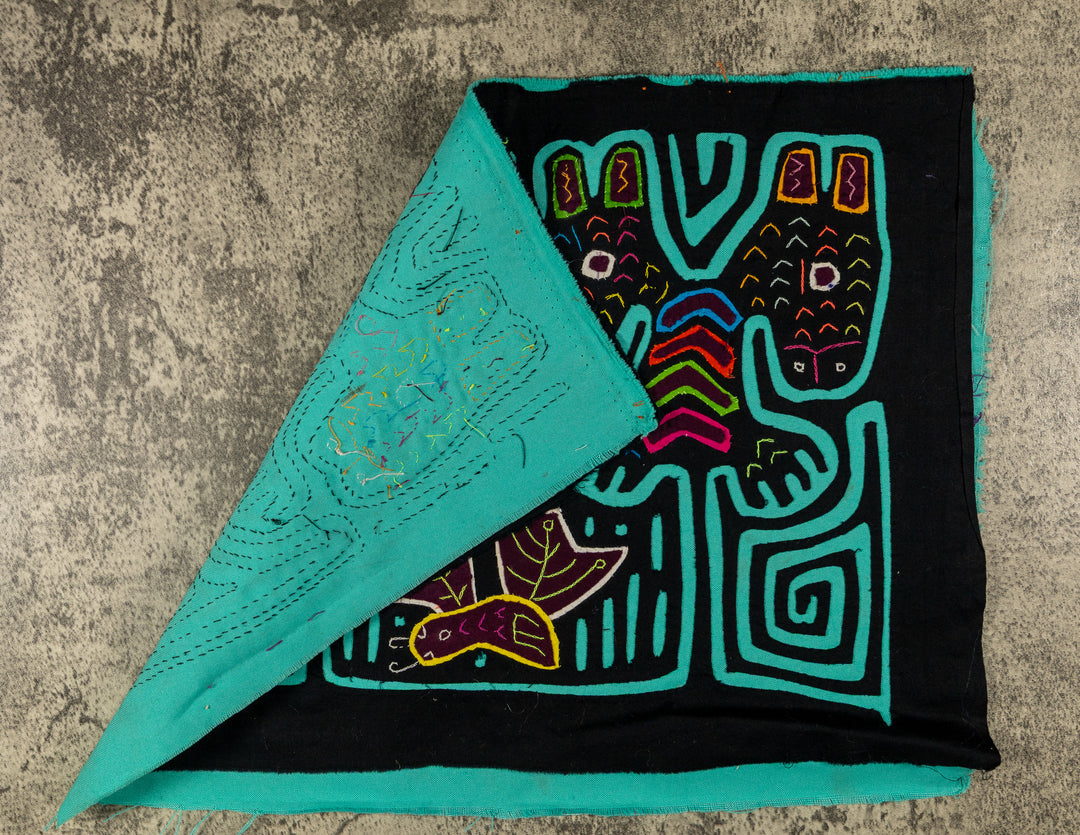 Black And Turquoise Fantasy Puppy Dog Mola