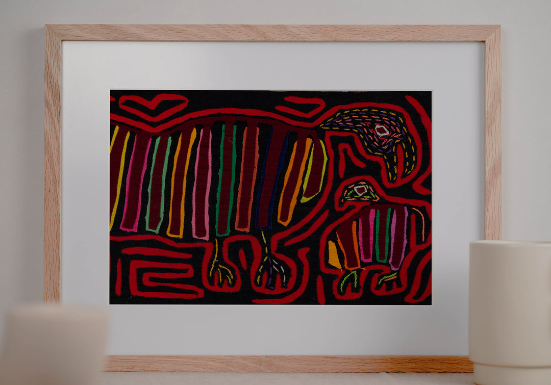 Black And Red Mother And Child Mola
