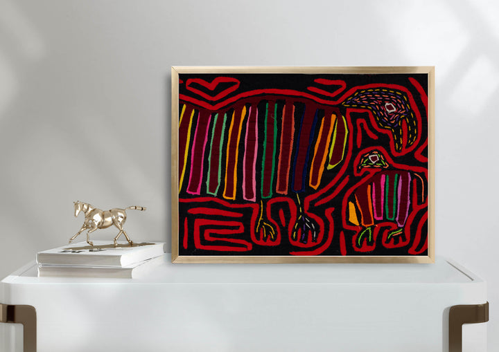 Black And Red Mother And Child Mola