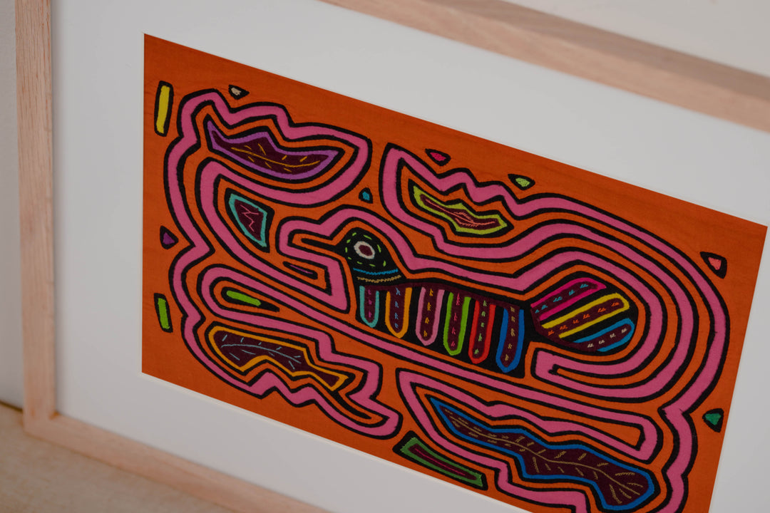 Orange And Pink Bird Riding The Waves Mola