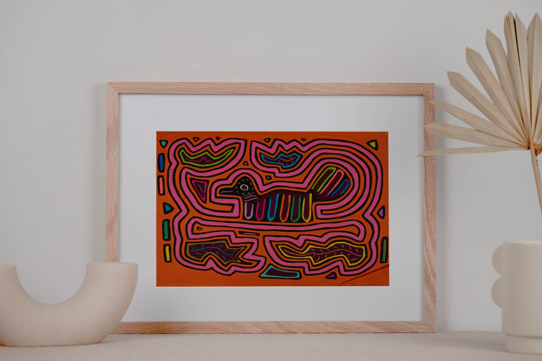 Pink And Orange Bird Riding The Waves Mola