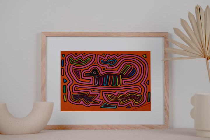 Pink And Orange Bird Riding The Waves Mola