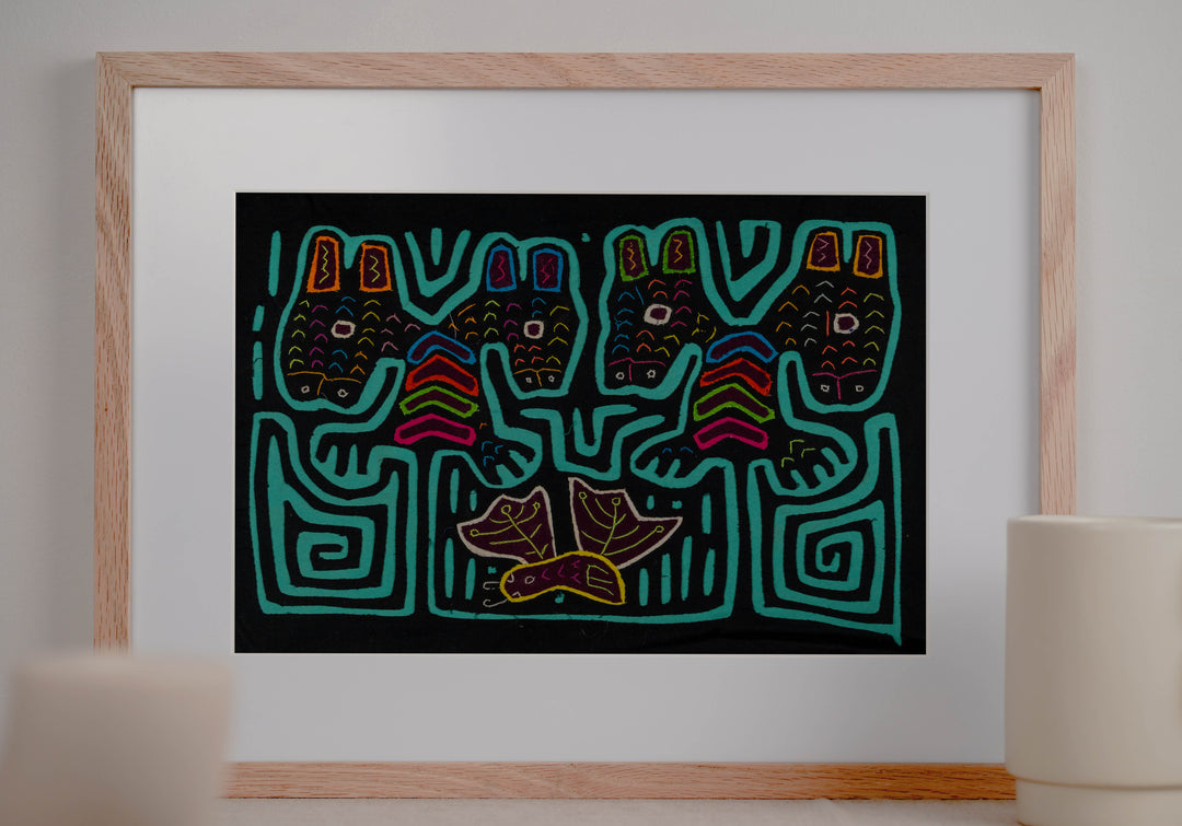 Black And Turquoise Fantasy Puppy Dog Mola