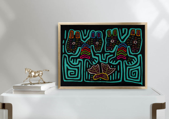Black And Turquoise Fantasy Puppy Dog Mola