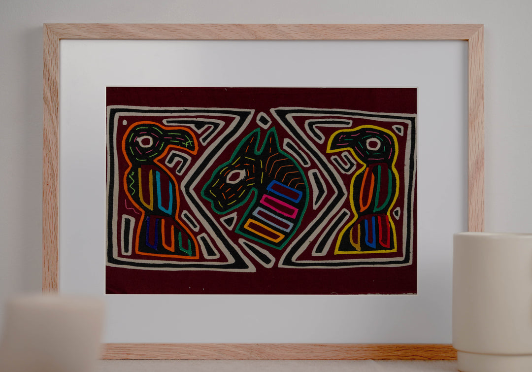 Black White And Maroon Bird And Horse Mola
