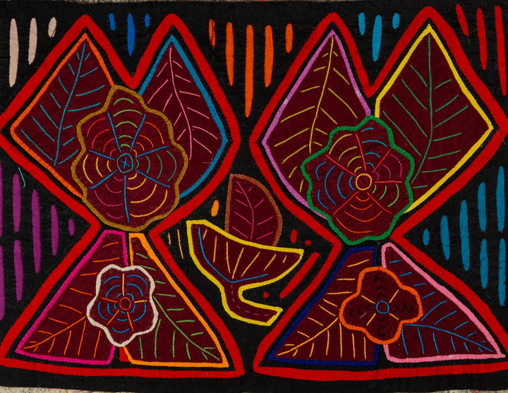 Black And Red Floral Flower Mola