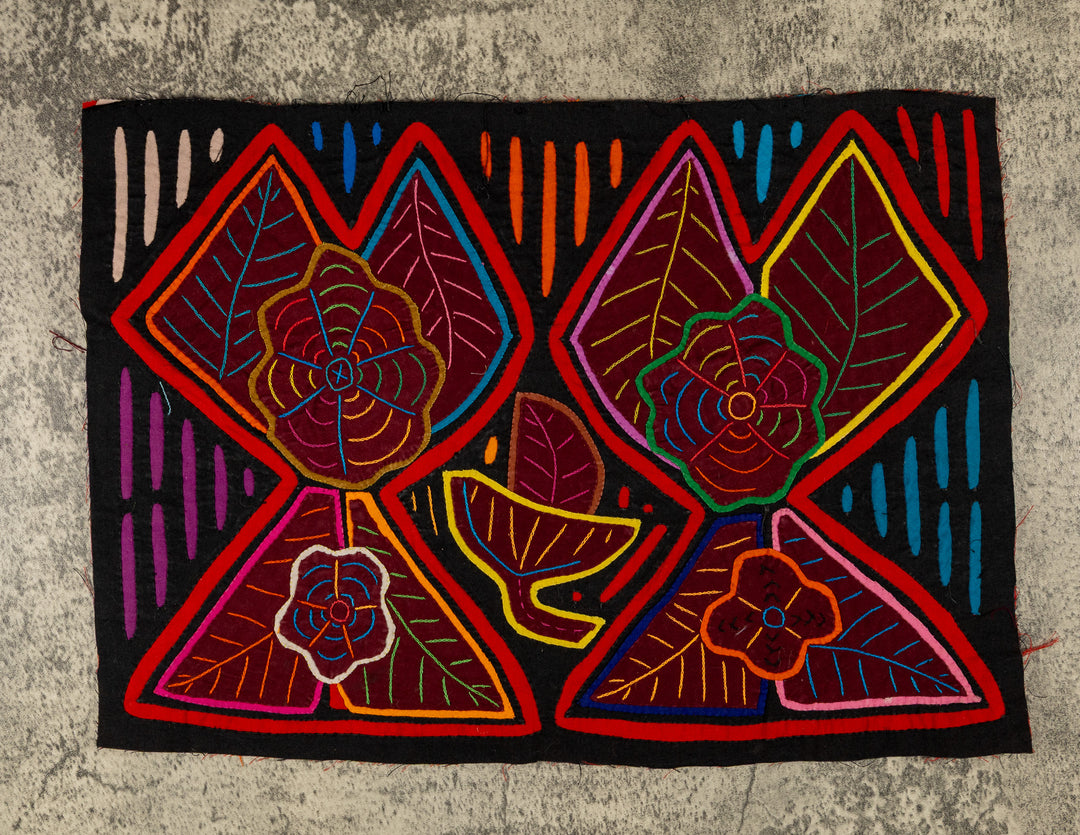 Black And Red Floral Flower Mola