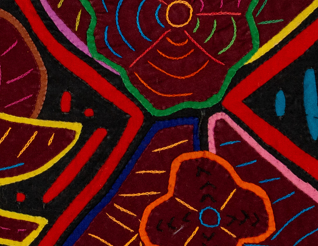 Black And Red Floral Flower Mola