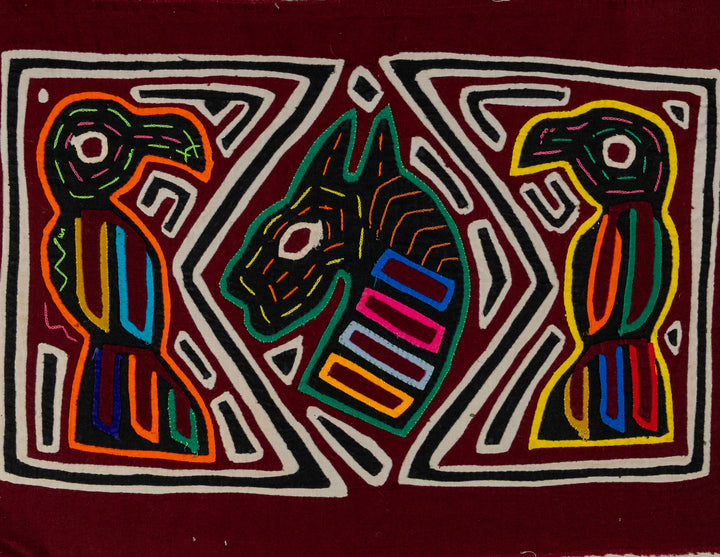 Black White And Maroon Bird And Horse Mola