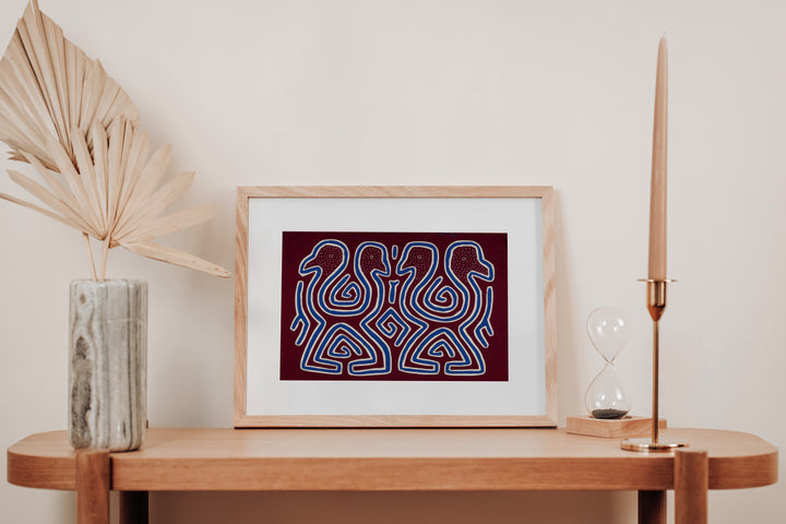 Burgundy Blue And White Dancing Emus Mola