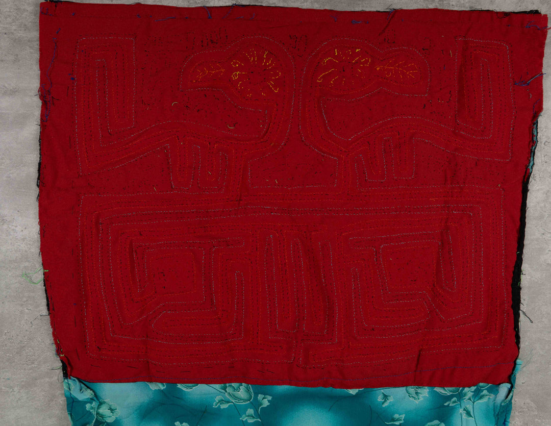 Red And Turquoise Former Kuna Blouse Mola