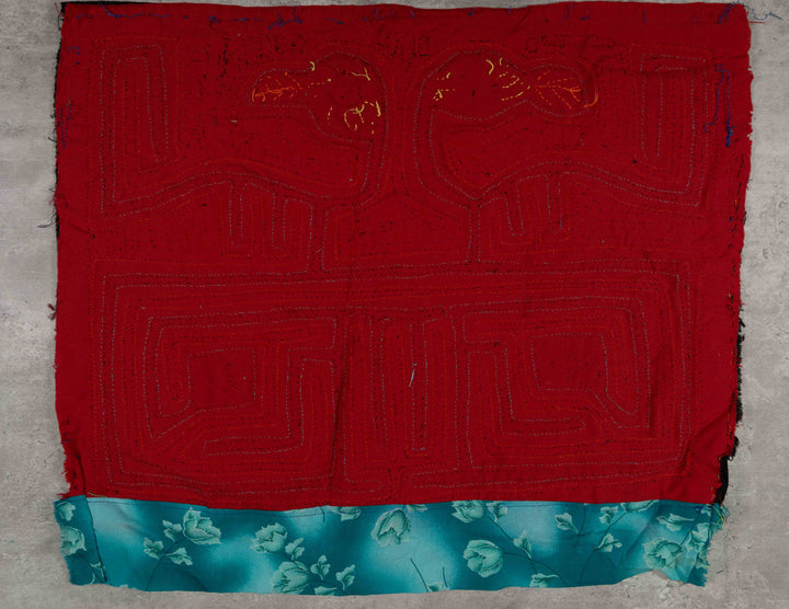 Red And Turquoise Former Kuna Blouse Mola