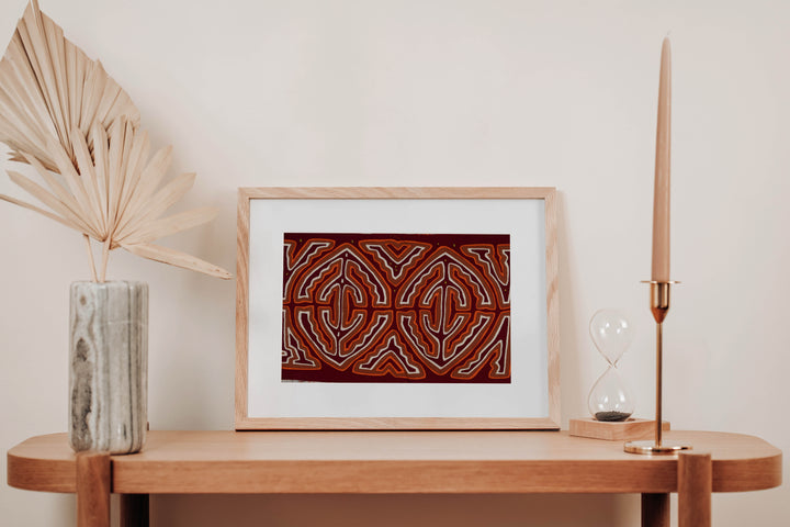 Maroon Orange And White Classic Kuna Design Mola