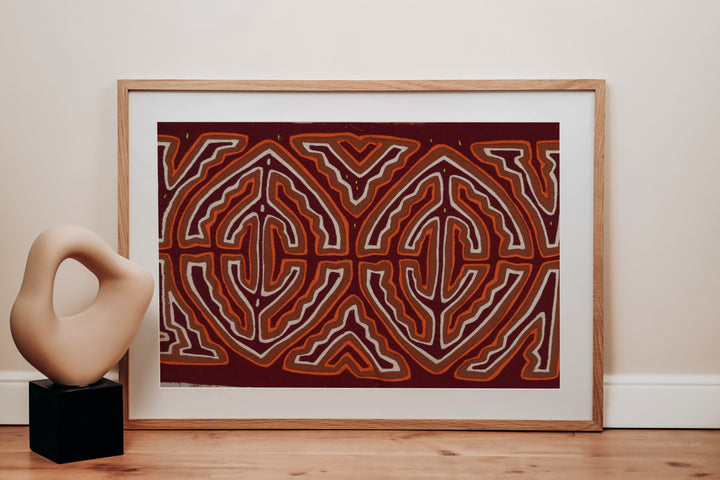 Maroon Orange And White Classic Kuna Design Mola