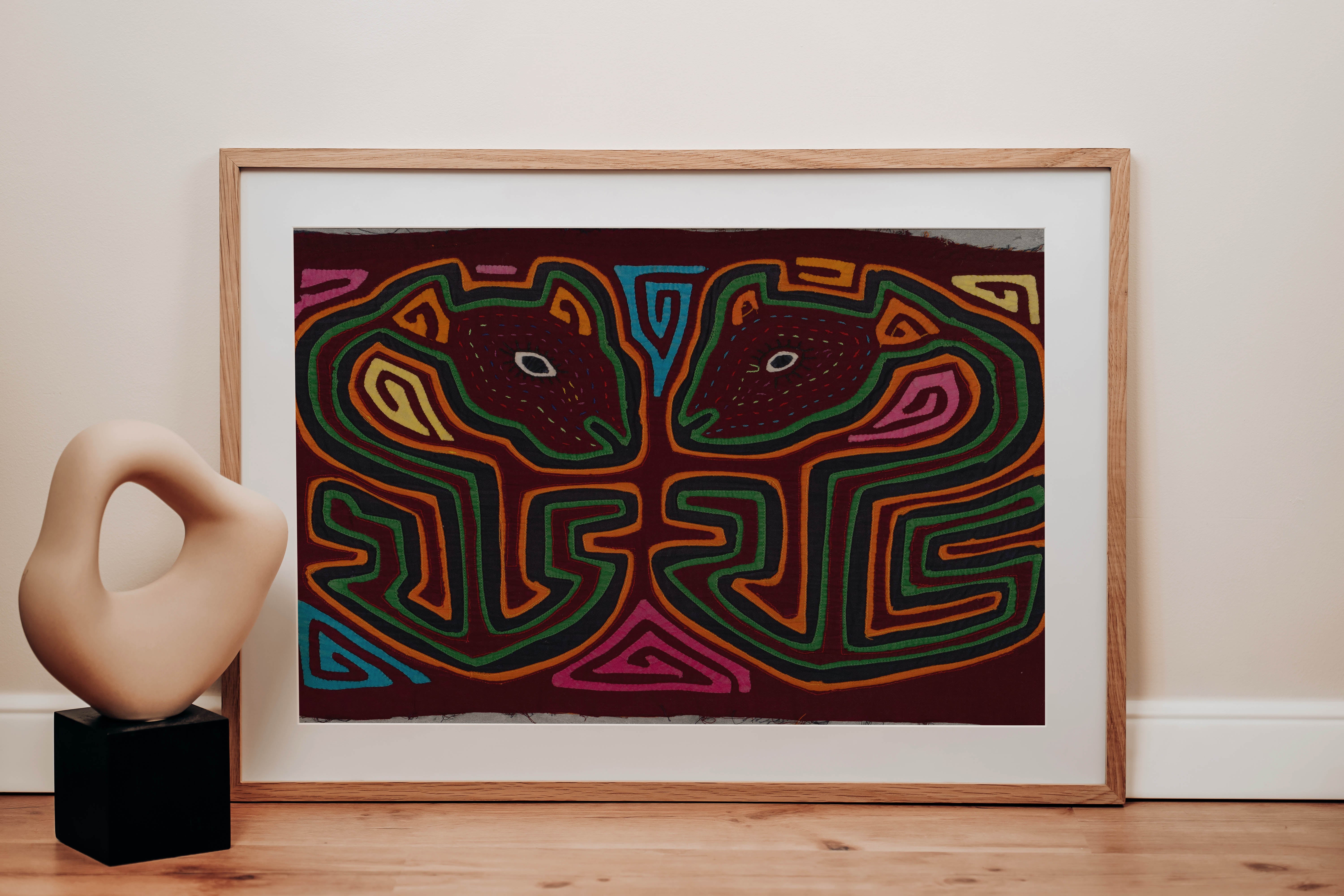 Green Lake Monsters Mola, Guna Yala Panel Sewn On A Machine