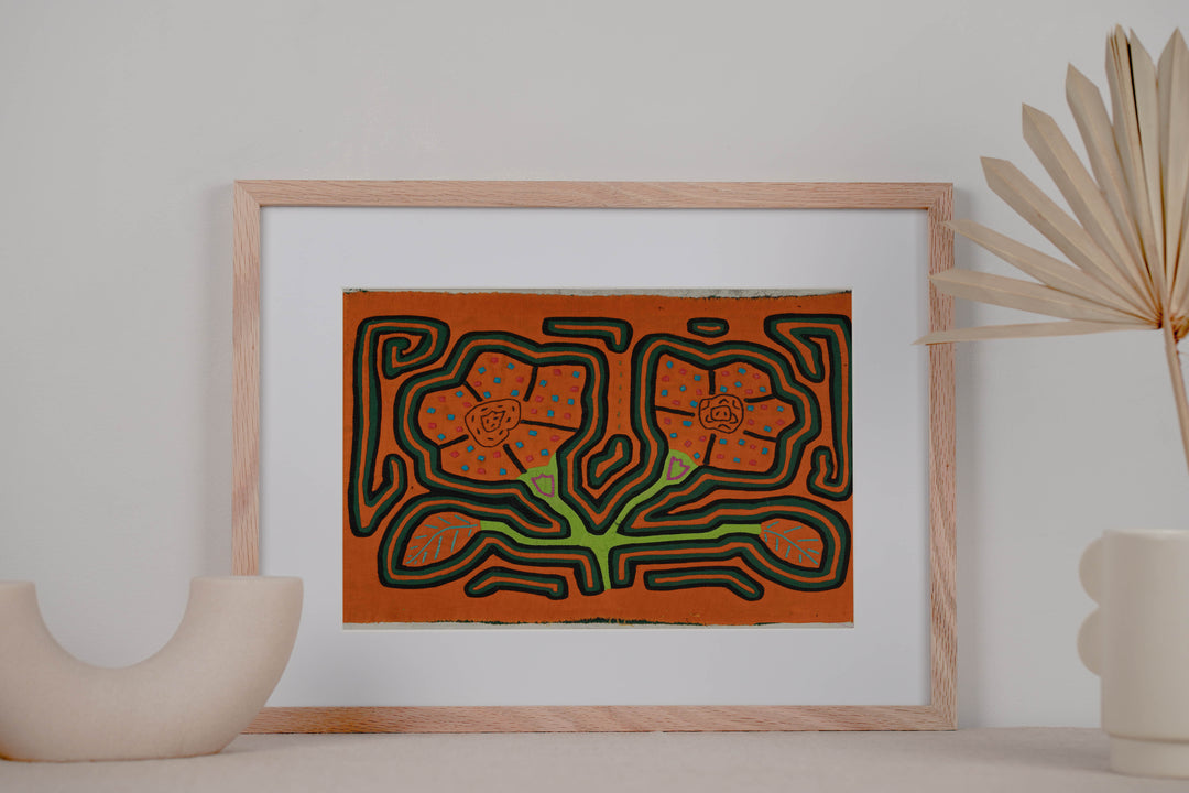 Orange And Green Flower Floral Mola