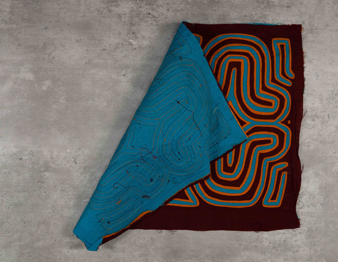 Burgundy Turquoise And Orange Classic Design Kuna Mola