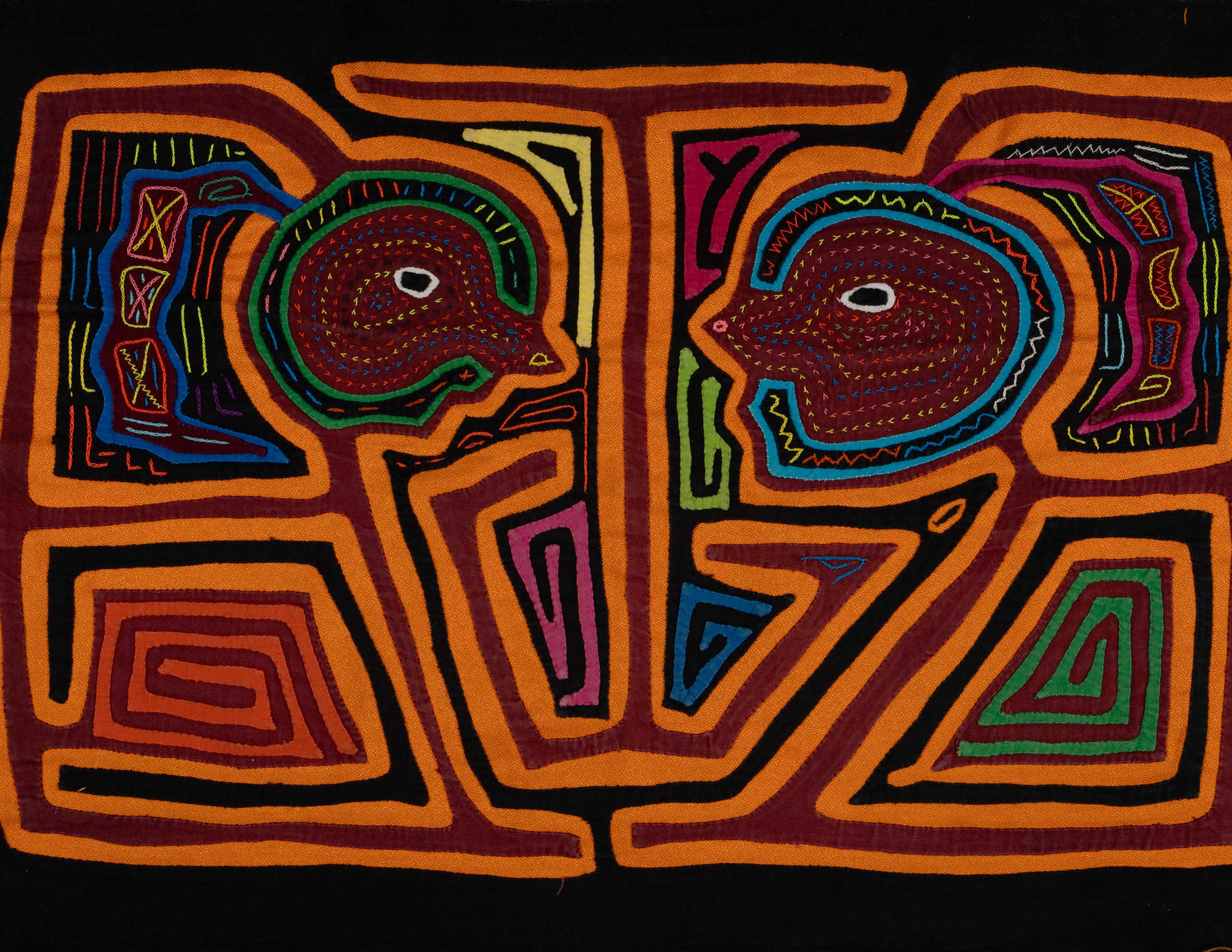 Black And Orange Mayan King And Queen Mola