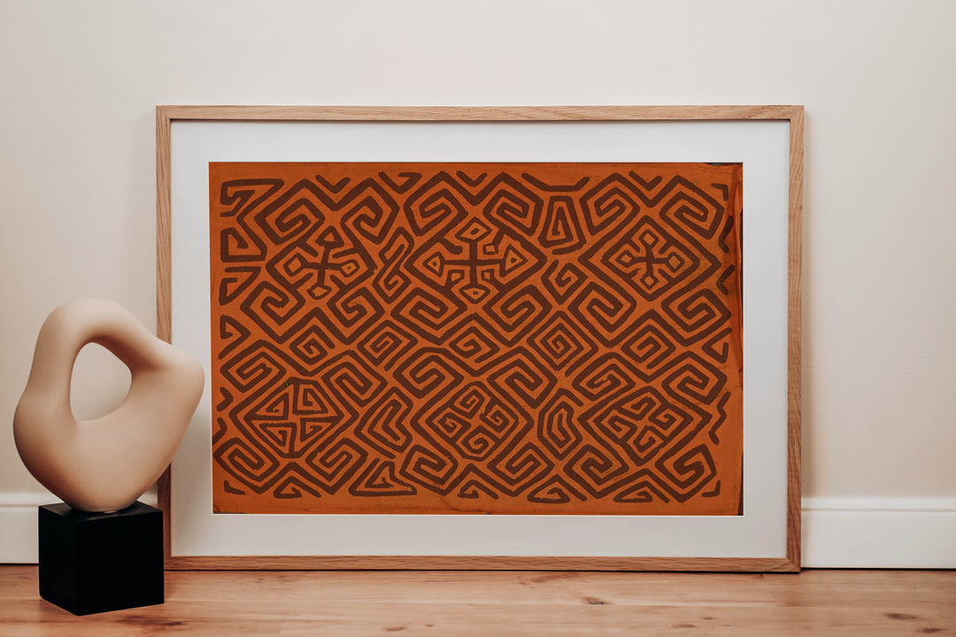 Vintage Orange And Brown Classic Kuna Design Mola