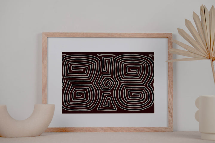 Burgundy Black And White Classic Design Kuna Mola