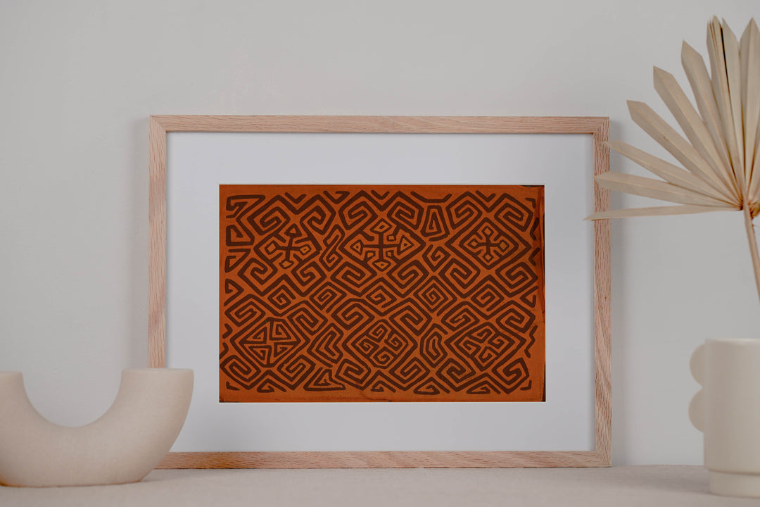 Vintage Orange And Brown Classic Kuna Design Mola