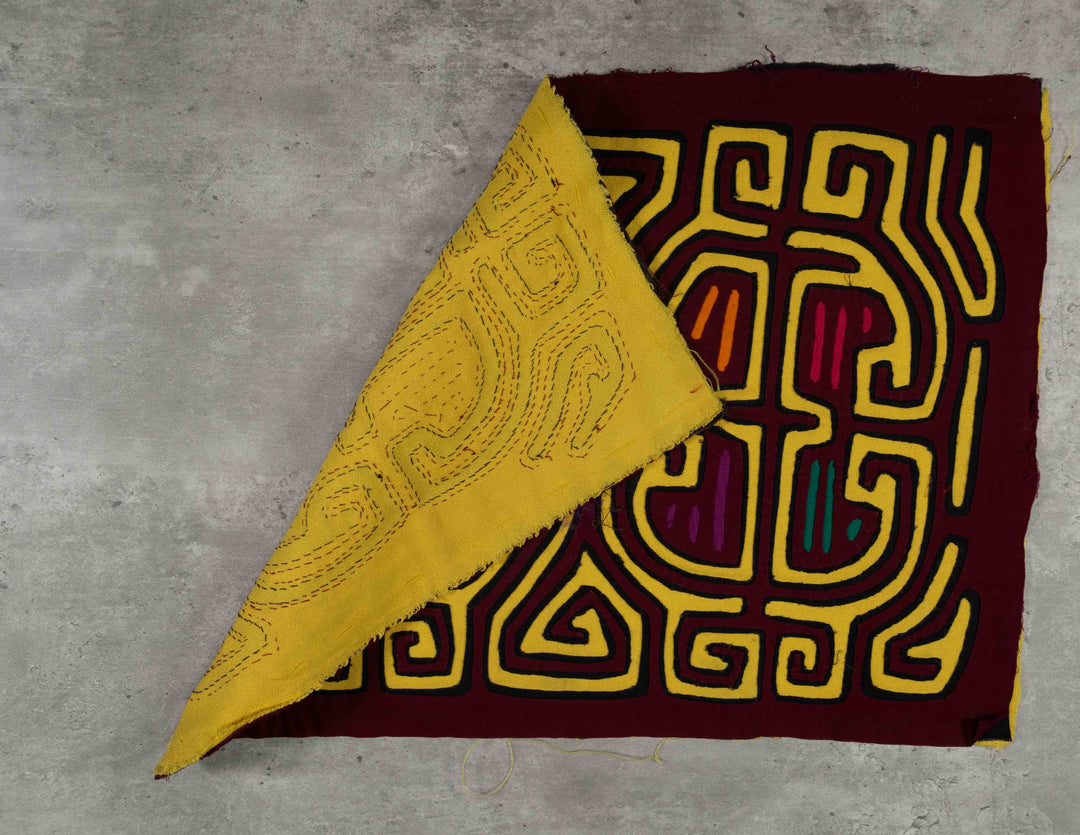 Burgundy And Gold Classic Kuna Design Mola