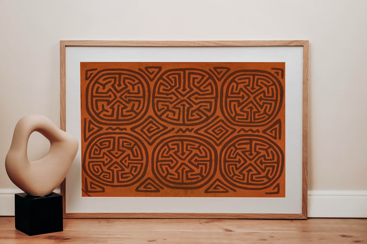 Vintage Orange And Brown Classic Kuna Design Mola