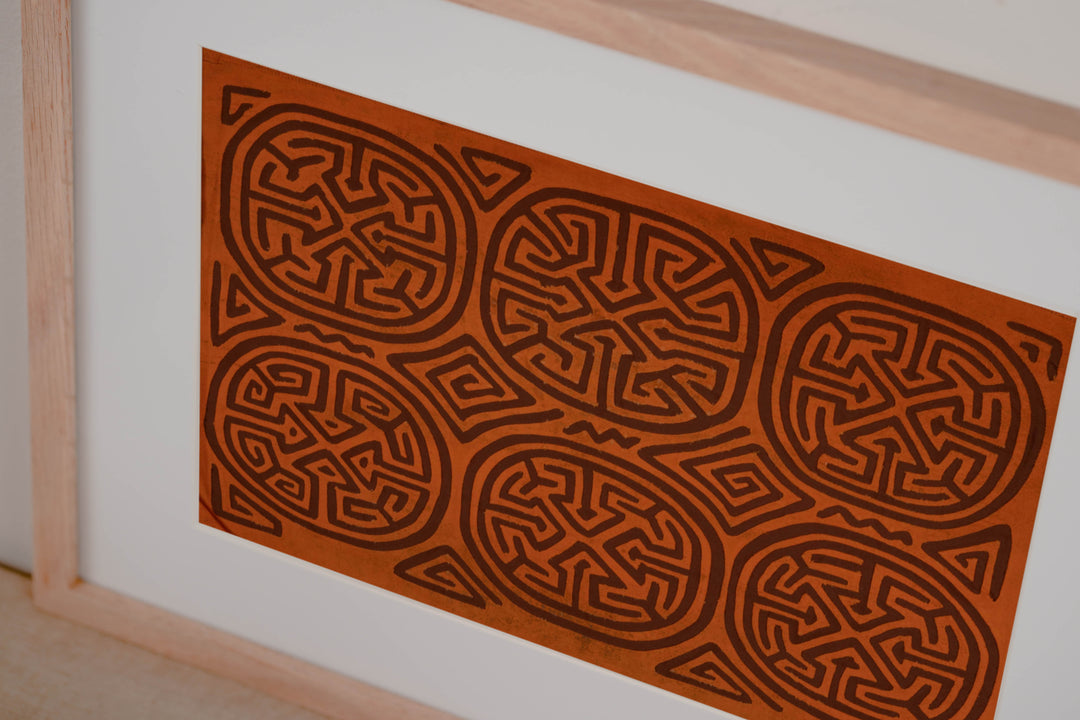 Vintage Orange And Brown Classic Kuna Design Mola