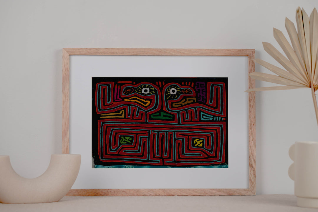 Red And Turquoise Former Kuna Blouse Mola