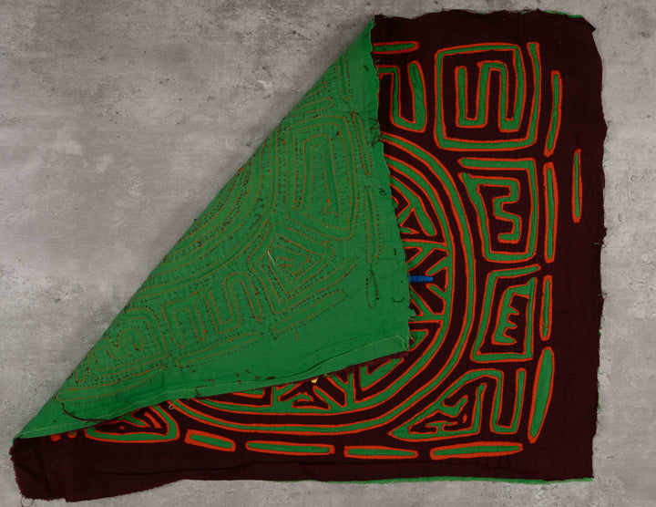 Burgundy Orange And Green Classic Design Kuna Mola