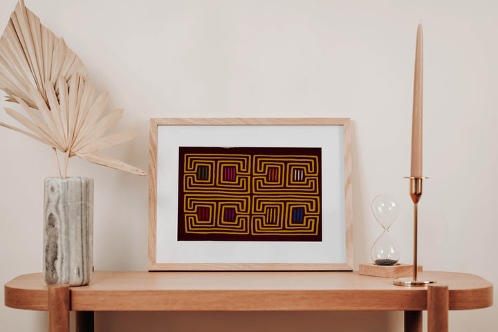 Burgundy And Gold Classic Kuna Design Mola