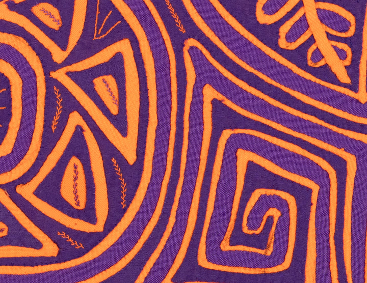 Purple And Neon Orange Palm Frond And Circle Of Life Mola