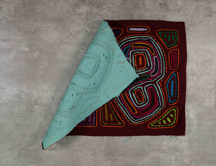 Burgundy And Turquoise Classic Design Kuna Mola