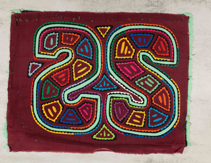 Maroon And Aqua Snake-Like Design Mola