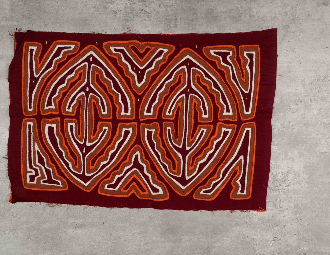 Maroon Orange And White Classic Kuna Design Mola