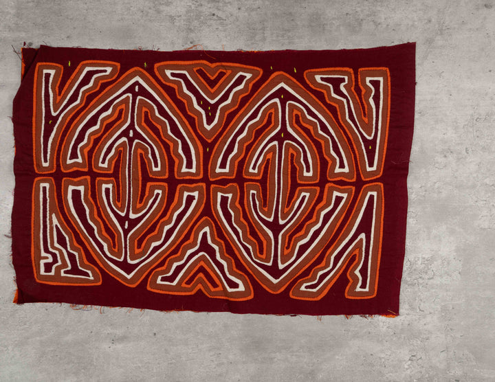 Maroon Orange And White Classic Kuna Design Mola