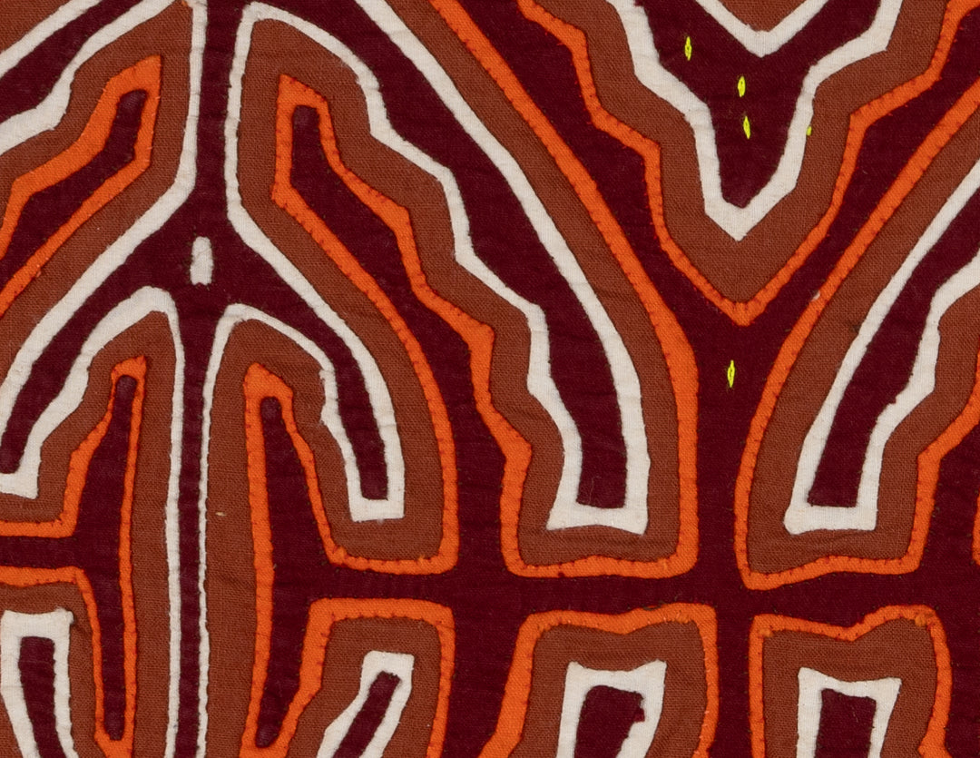 Maroon Orange And White Classic Kuna Design Mola