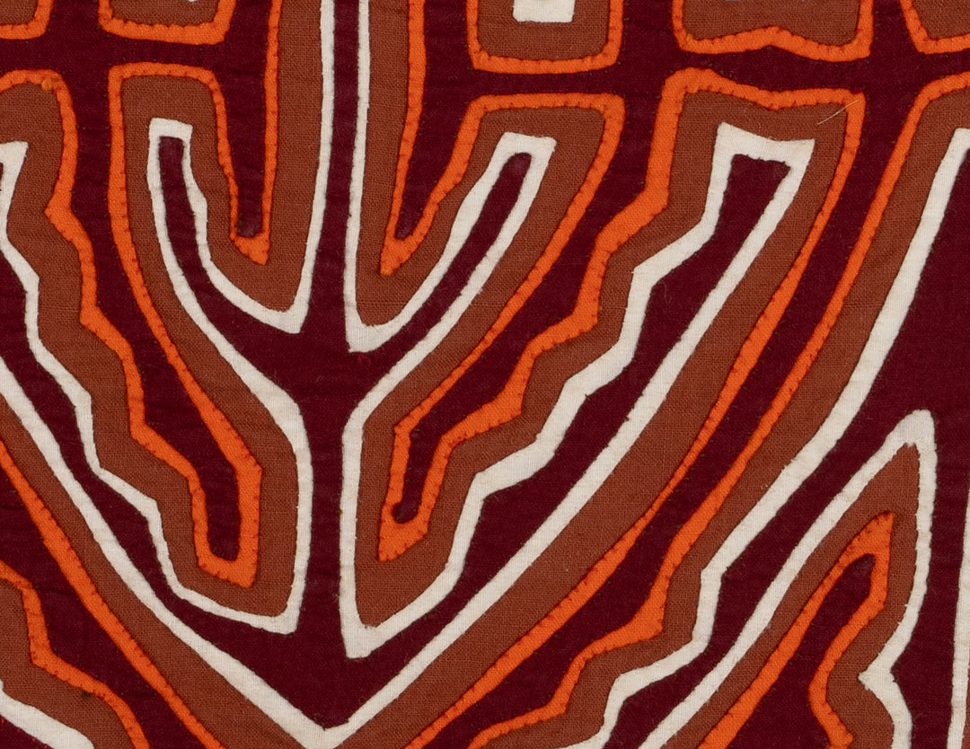 Maroon Orange And White Classic Kuna Design Mola