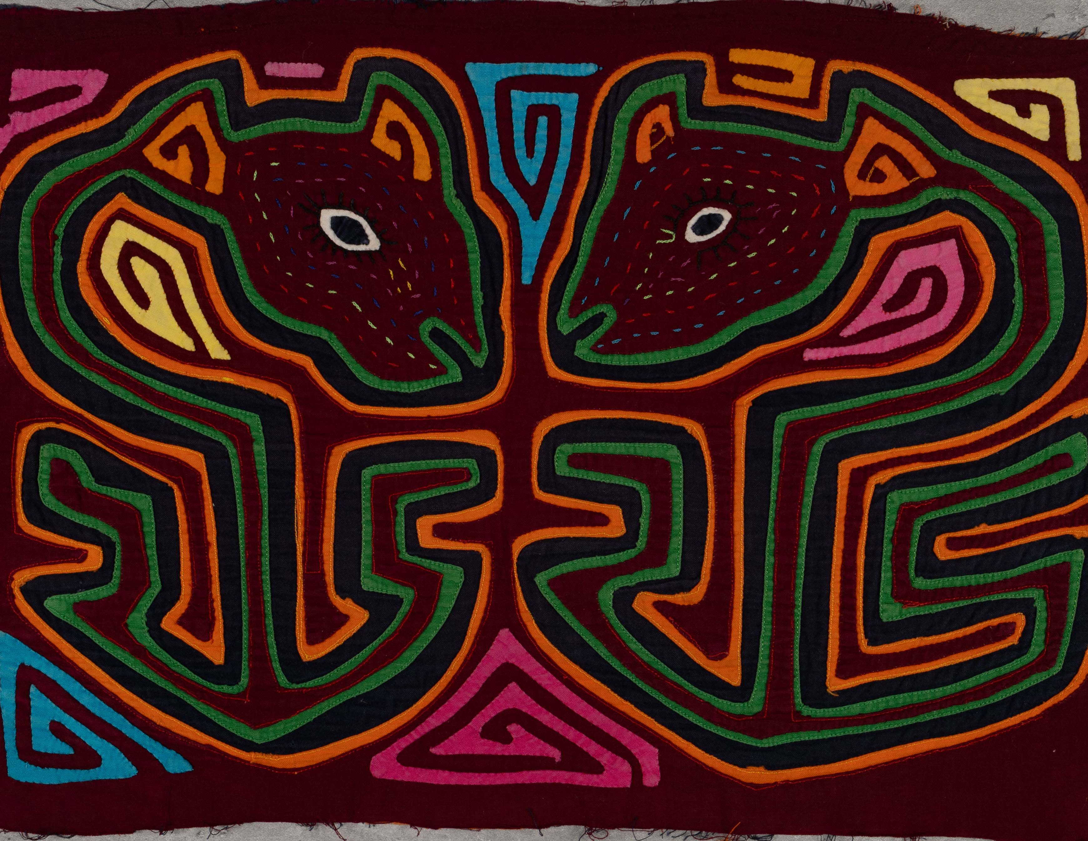 Green Lake Monsters Mola, Guna Yala Panel Sewn On A Machine