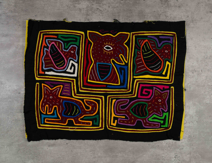 Black Maroon And Yellow Jungle Animals Mola